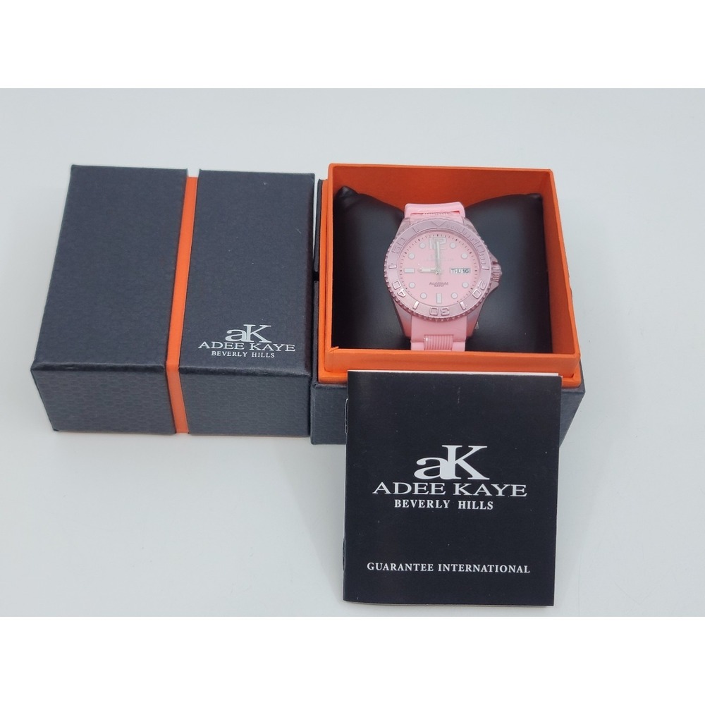 Added Kaye Womens Day‎ Date Watch Silicon Band Pink New Unused Needs Battery